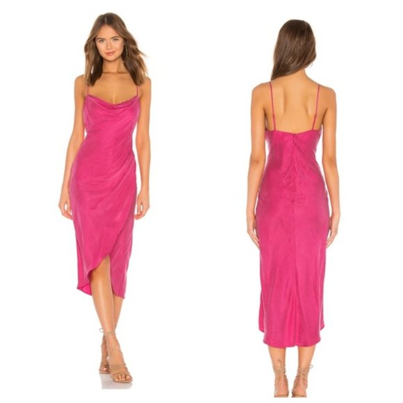 6. Lovers + Friends $218 Noah draped neckline Wrap Dress in Hot Pink - Picture 1 of 8